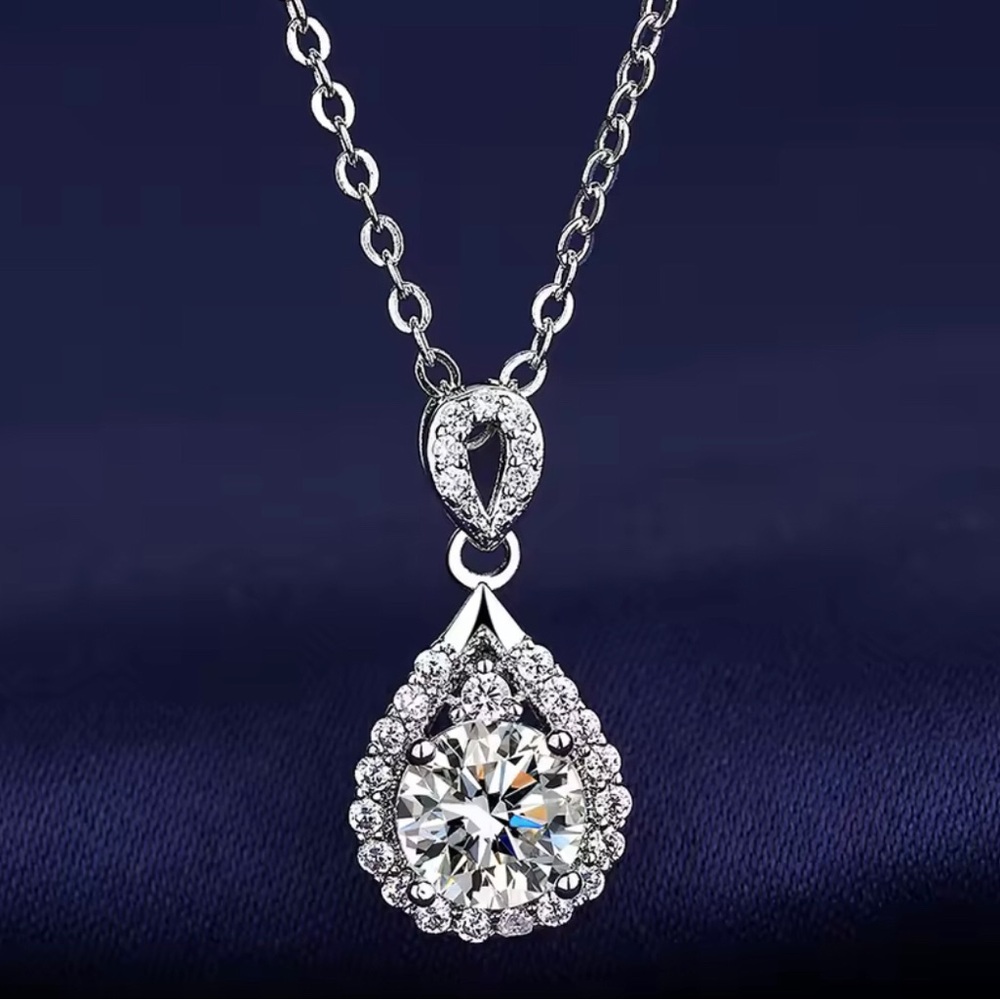 Sterling Silver Teardrop Cubic Zirconia Pendant Necklace